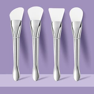 Soft Silicone Face Mask Brush Multifunctional Beauty Brush Silver Handle Ultra-Thin Flat Head Foundation Brush Mud Mask Applicator