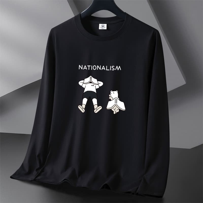 200g Heavyweight 100% Cotton Men's Long Sleeve T-Shirt Spring Autumn Men's Round Neck Cotton Undershirt Sweatshirt Men