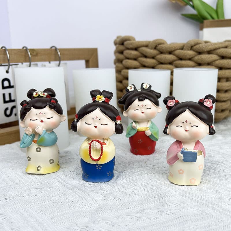 Cultural Creative Ancient Style Cute Tang Lady Ornament Office Desk Decoration Retro Resin Plaster Doll Silicone Mold