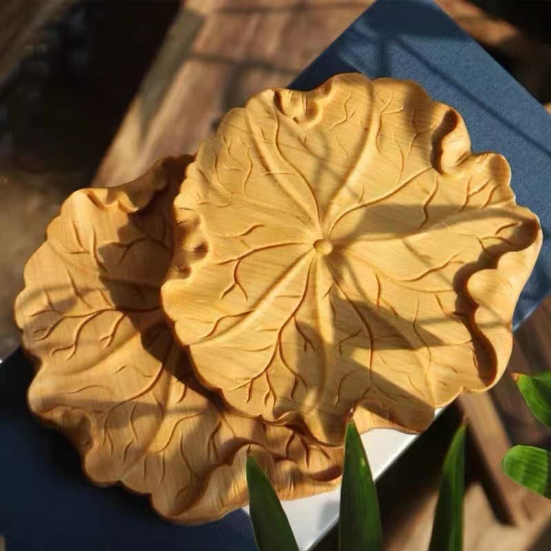 Thuja Wood Solid Wood Carved Decorative Ornament Lotus Leaf Coaster Tea Set Ornament Personalized Home Leisure Tea Supplies