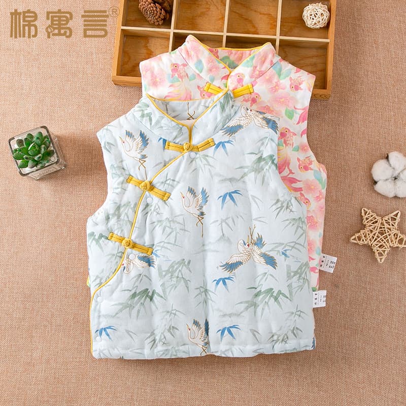 Children's Vest Autumn and Winter Thickened Pure Handmade Cotton Vest Boys' Chinese-style Baby Girl's Cotton Slant Waistcoat