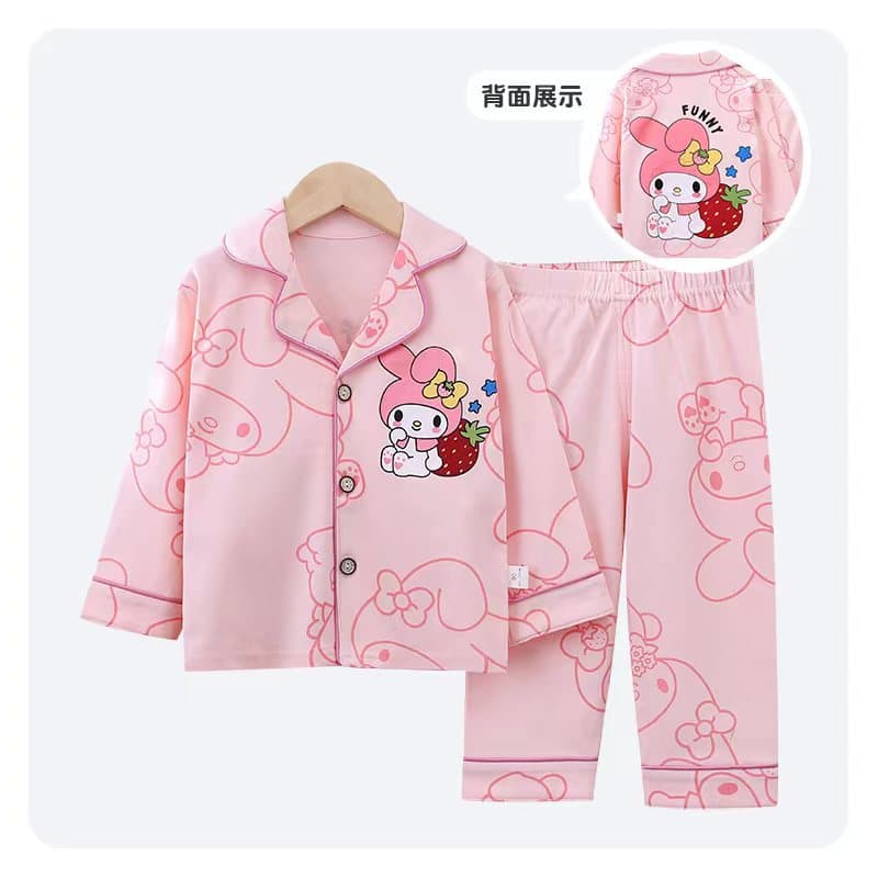 Spring Children's Cotton Cardigan Pajamas Boys Girls Cartoon Long Sleeve Loungewear Short Sleeve Casual Set Combed Cotton