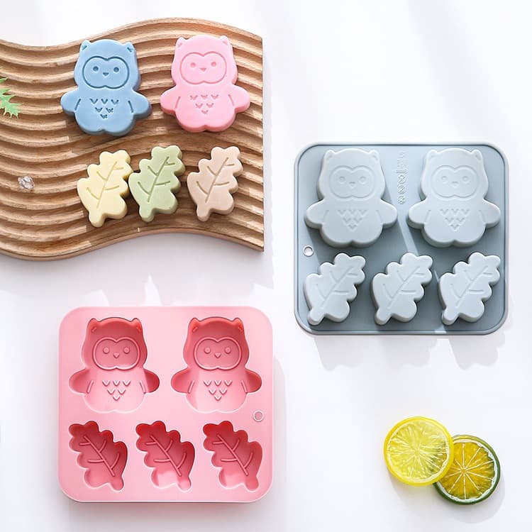 In Stock 5-Cavity Owl and Leaf Shape Silicone Mold Baking Chocolate Mold Drop Soap Handmade Soap Cake Mold