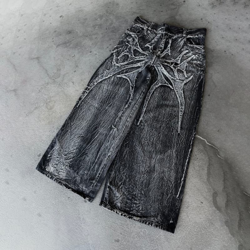 Millennium Ghost Jeans High Street Spider 3D Print Hip Hop Streetwear Gothic Retro Oversized Loose