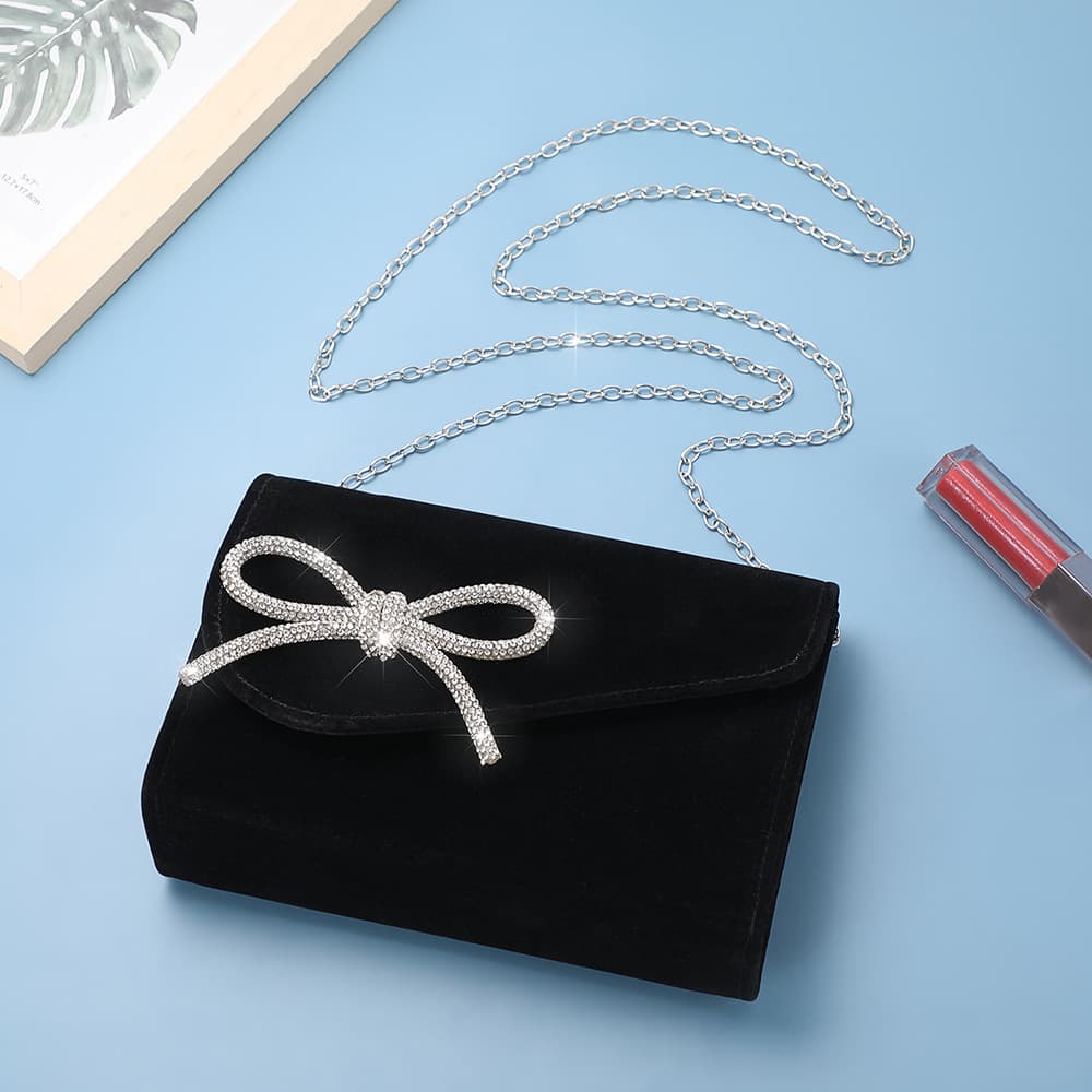 Cross-border Black Banquet Bag Elegant Women's Bow Handbag Celebrity Fashion Crossbody Evening Bag Handbag
