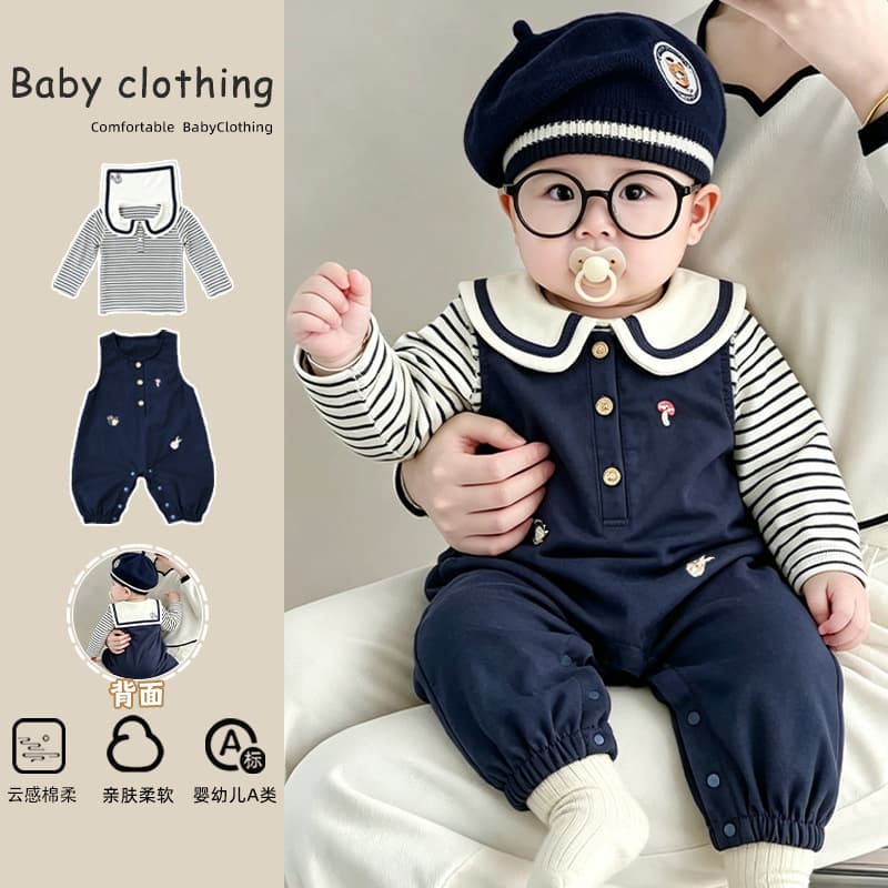 [Top + Overalls Set] Baby Overalls Spring/Fall New Kids Pants Unisex Infant Romper