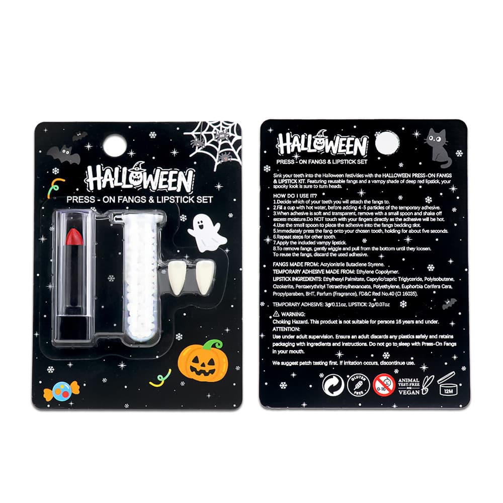Cross-border Hot Selling Lipstick Fake Teeth Set Vampire Special Effects Makeup Stage Makeup Halloween Decoration Festival Cosmetics