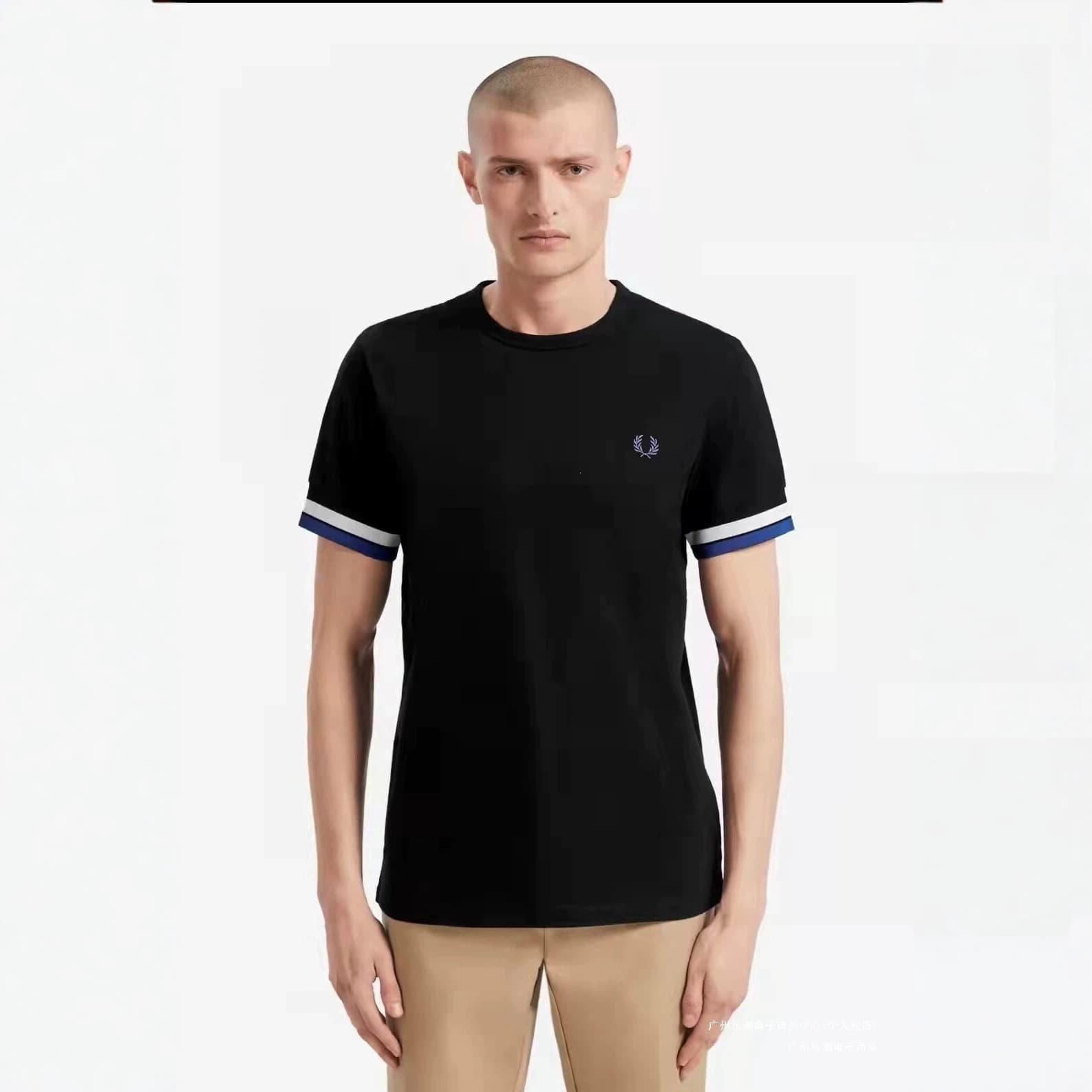 2026 Summer Men's FP Round Neck T-Shirt Pure Cotton Wheat Classic Embroidery White Large Flower Blue Large Flower Black