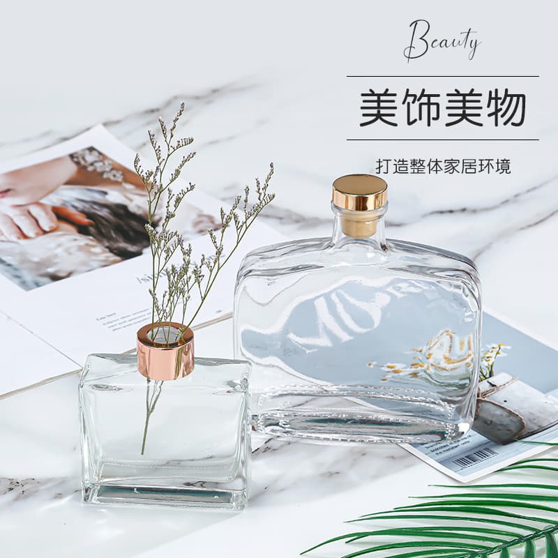 Custom flameless reed diffuser bottle, glass flat round aroma diffuser bottle, thickened glass bottle, transparent, sprayable