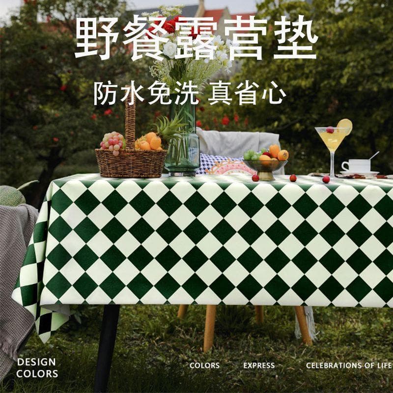 Picnic Outdoor Tablecloth Waterproof Oil-Proof No-Wash Heat-Resistant Premium PVC Desk Ins Style Plaid Table Cloth Mat