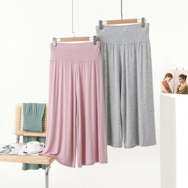 Modal three-point wide-leg pants for women, loose yoga home casual pants, large size high-waisted seven-point pants that can be worn outside pajamas