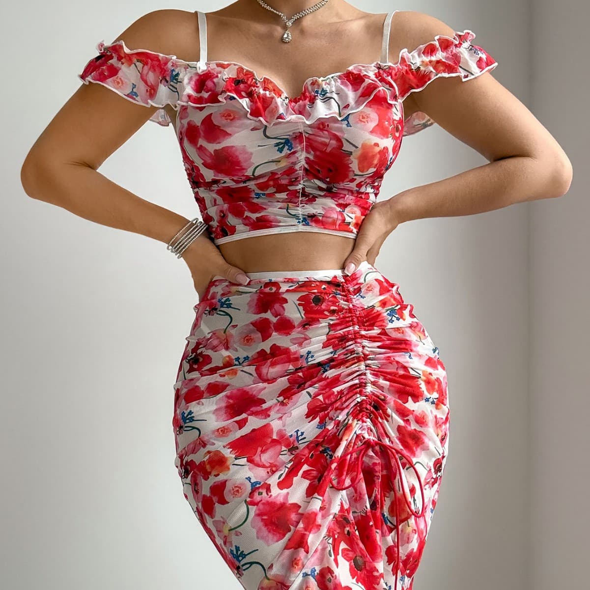 Women's Sleeveless Beach Dress French Floral Slim Fit Sexy Lace Trim European and American Style Long Dress Set for Outdoor Wear
