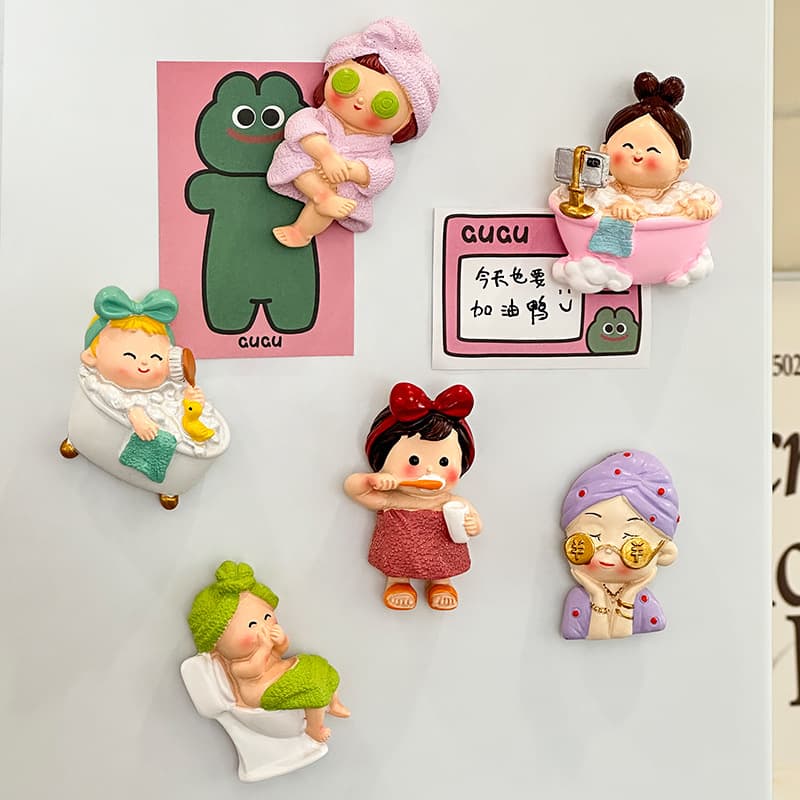 Fashionable Woman Fridge Magnet, Creative Personality Internet Celebrity 3D Stereoscopic Magnetic, Cute Cartoon Home Decorative Magnet