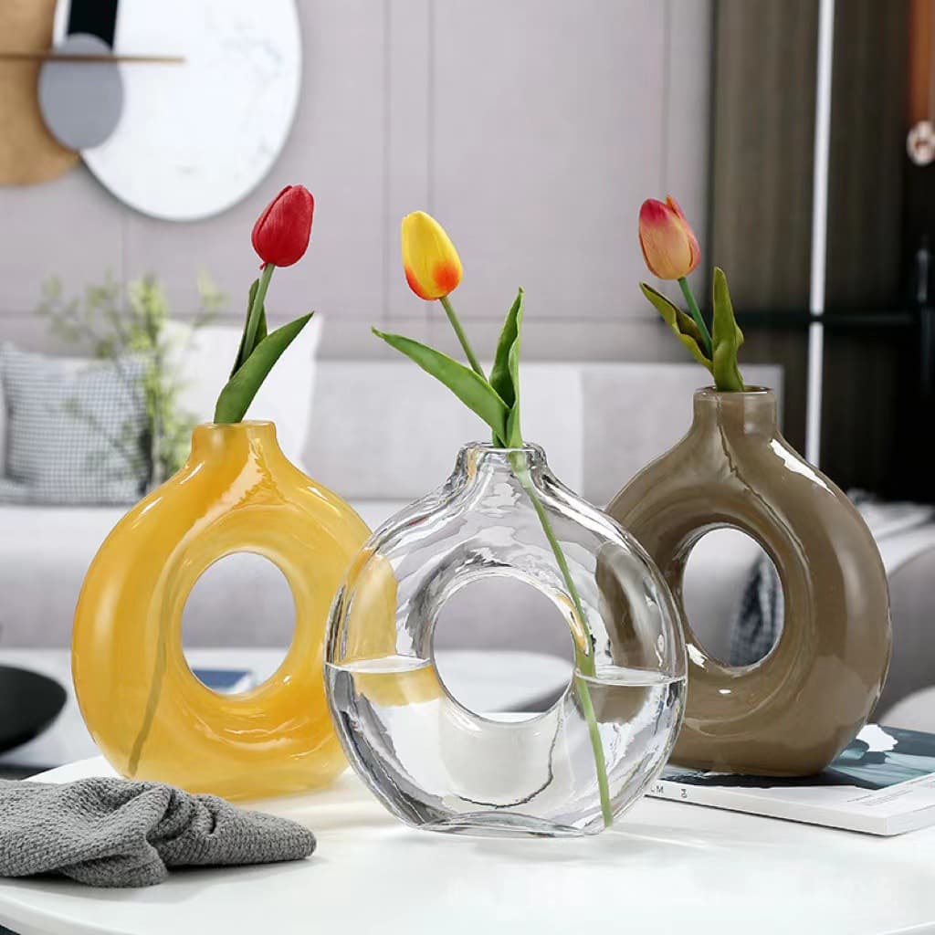 Minimalist Donut Glass Vase Transparent Hydroponic Decoration Living Room Floral Home Decor