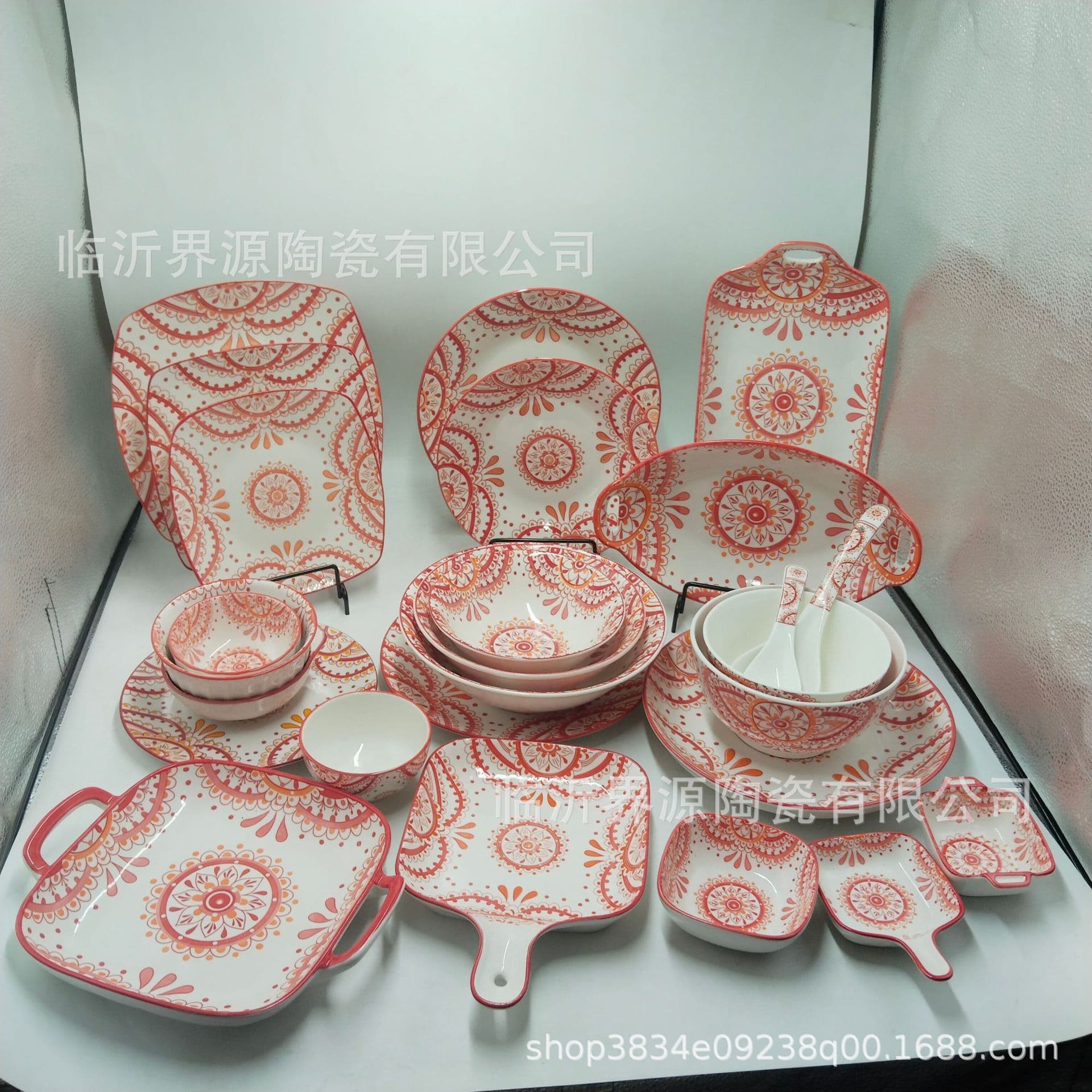 Bohemian Ceramic Household Tableware Rice Bowl, Noodle Bowl, Fruit Plate, Spaghetti Plate, Fish Plate with Double Ears, Rectangular Baking Dish, Bucket Bowl