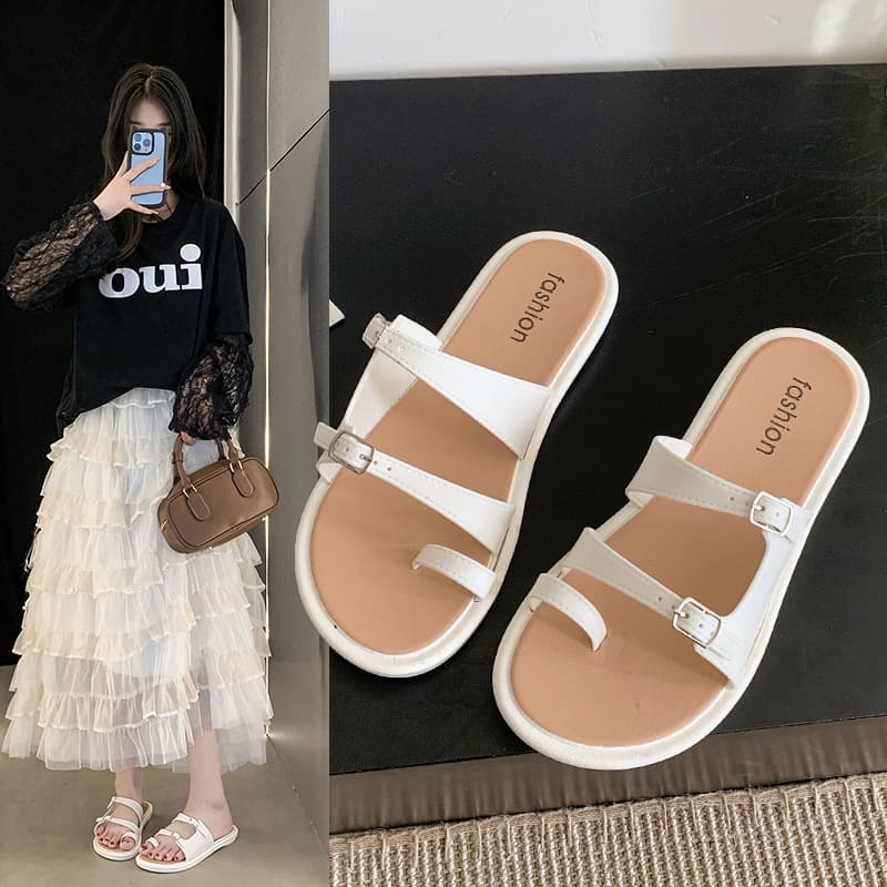 French Toe Sandals Women's Outer Wear Spring and Summer New Factory Direct Korean Fairy Style Retro Slip-on Sandals