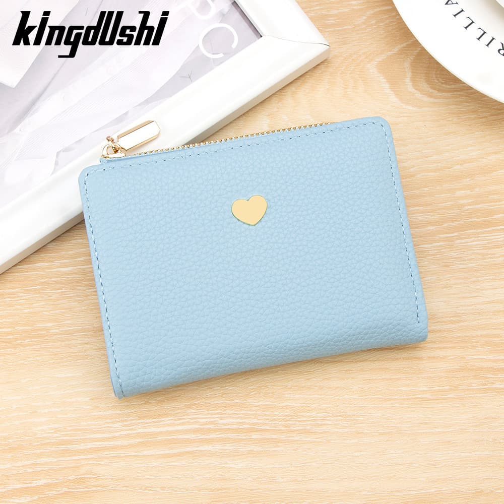 Love Macaron Color Women's Wallet Short Pebble Grain Multi-Card Holder Two-Fold Wallet with Zipper Coin Pocket