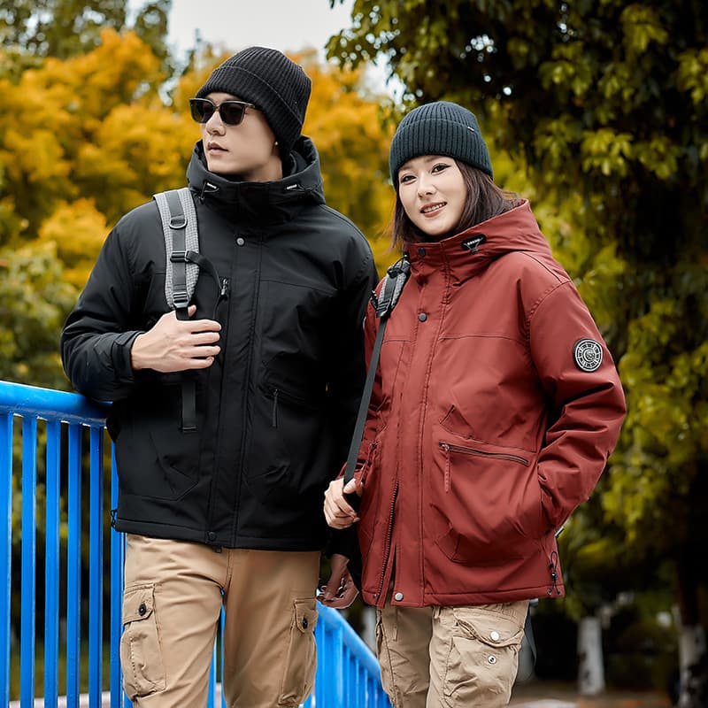 New Autumn/Winter Men's Thickened Fleece-Lined Solid Hooded Jacket, Outdoor Casual Streetwear Loose Cotton Coat