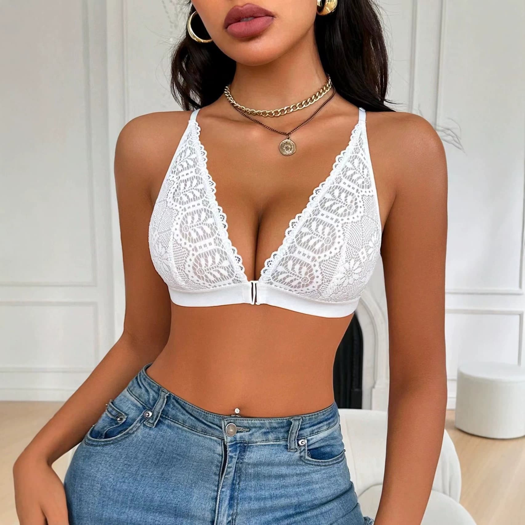 European and American foreign trade cross-border model Curve Underwear large size contrast lace front placket corset style