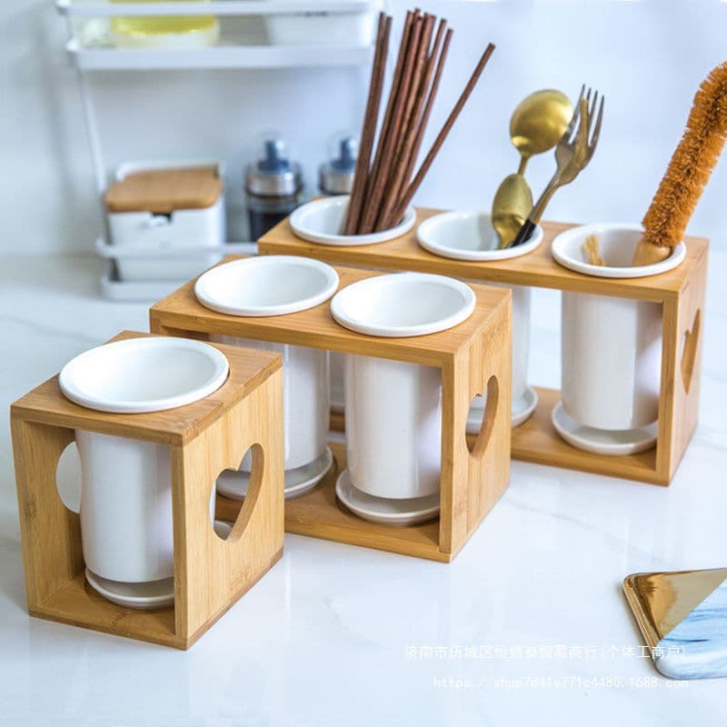 Ceramic Chopstick Holder Dual Tube Multi-Functional Drying Rack Chopstick Box Chopstick Caddy Japanese Style Creative Kitchen Utensil Storage Rack Box