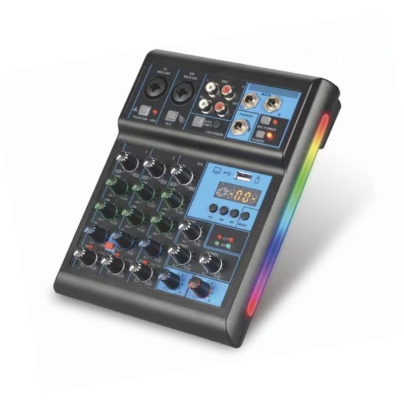 4-Channel Mixer Type-C Computer Recording Sound Card Mixer for Live Streaming Home Professional DJ Bluetooth RGB Mixer