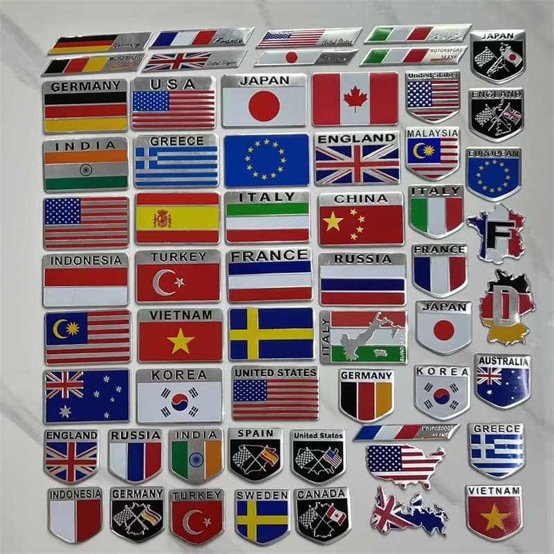 Factory Direct Wholesale Car Sticker, Metal Aluminum Alloy National Flag Car Sticker, Car Modification Decorative Sticker, Body Decal