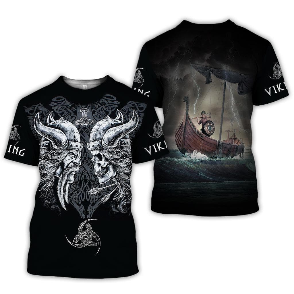 European and American Viking Print Men's T-Shirt 3D Digital Print Viking Tattoo Short-Sleeve Aliexpress Casual Order