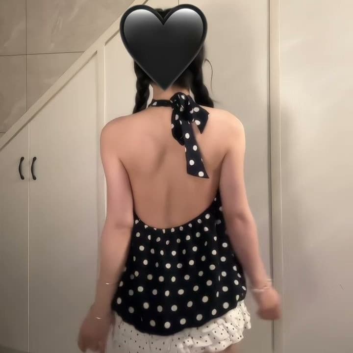 2026 Summer Korean Retro Pure Desire Polka Dot Backless Camisole Top for Women High Intelligence Temperament Halter Neck Tie Top