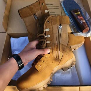 New Genuine 3514 Brown Leather Boots, Steel Toe & Puncture-Proof, Combat Boots with Side Zipper, Durable Outdoor Hiking Boots