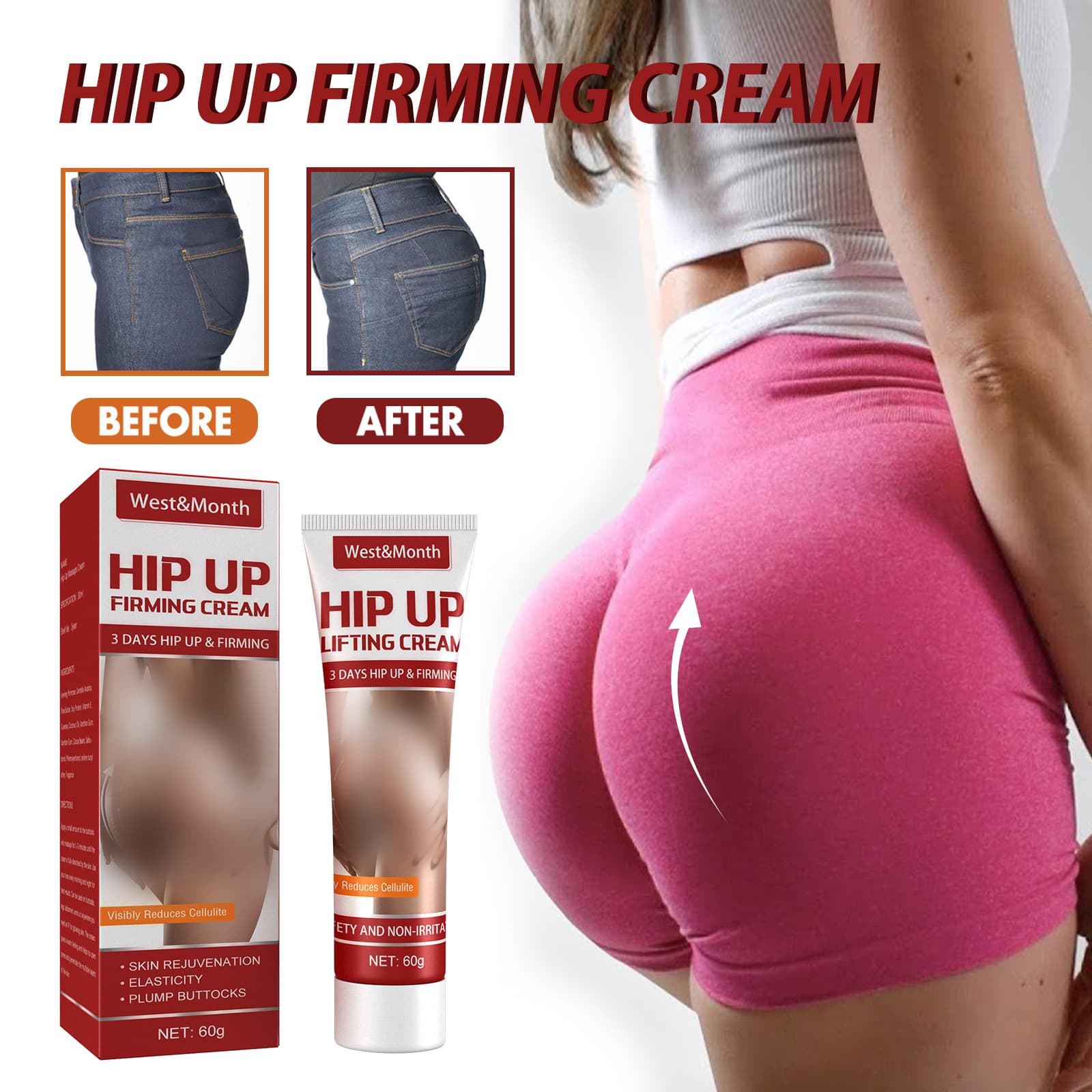 West&Month Butt Lifting Massage Shaping Cream, Firming and Curving for a Fuller, Lifted Buttocks, Moisturizing Massage Cream