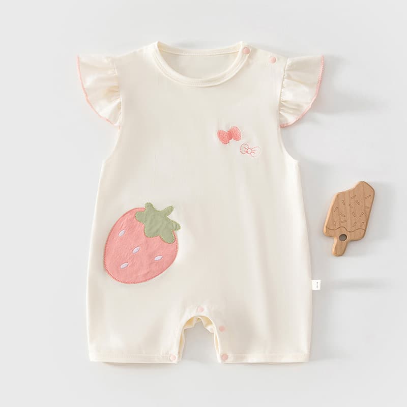 Baby Short-Sleeve Flutter Romper Summer Thin Princess Style for Newborn Girls Adorable Sweet Outfit