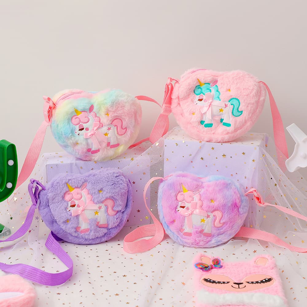 Cartoon Unicorn Plush Shoulder Bag Children's Cute Love Crossbody Bag Girls Kindergarten Small Backpack Gift