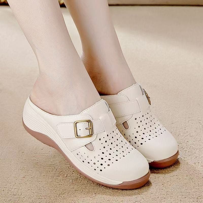 Women's Casual Half-Slippers 2026 Spring/Summer New Style White Shoes Thick-Soled Height-Increasing Covered-Toe Lazy Slippers