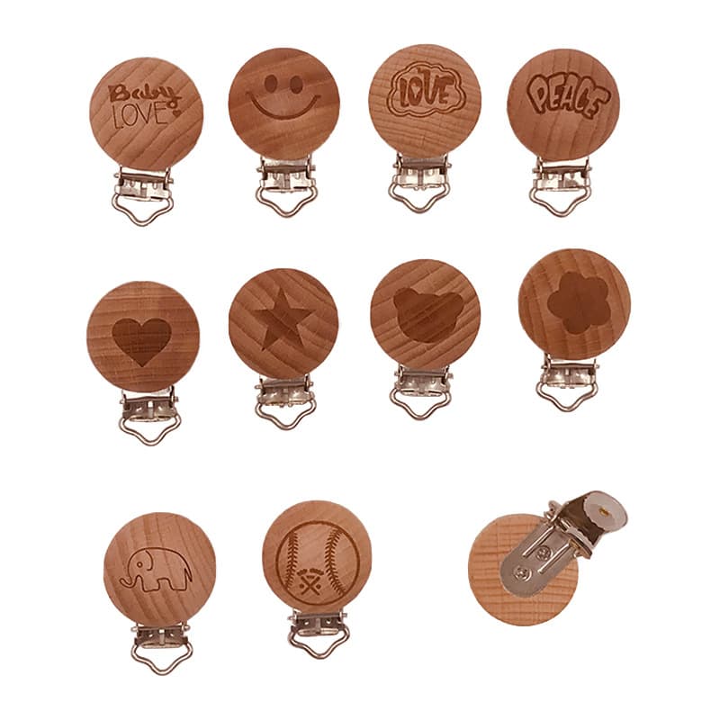 Baby supplies beech wood pacifier clip cartoon animal wooden pacifier clip love peace comfort beech wood pacifier clip