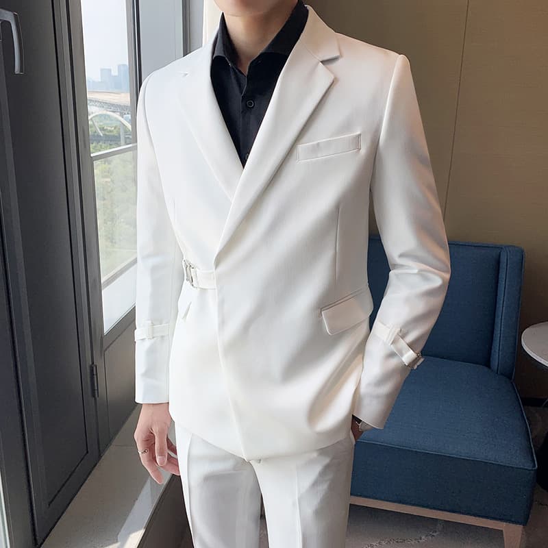 British Classic Stylish Metal Button Suit Set for Men, Trendy Two-Piece Blazer Outfit