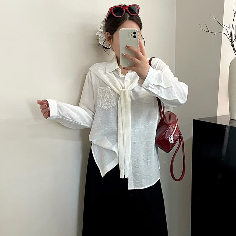 Plus Size V-Neck Blouse Office Top for Women 2026 Spring Summer Fat mm with Shawl Elegant Casual Shirt NT1507A