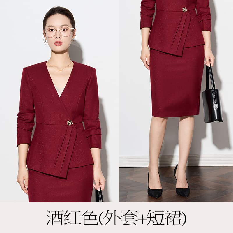 New Autumn/Winter Two-Piece Set Professional Skirt Simple Elegant Lace Irregular Blazer Light Blue