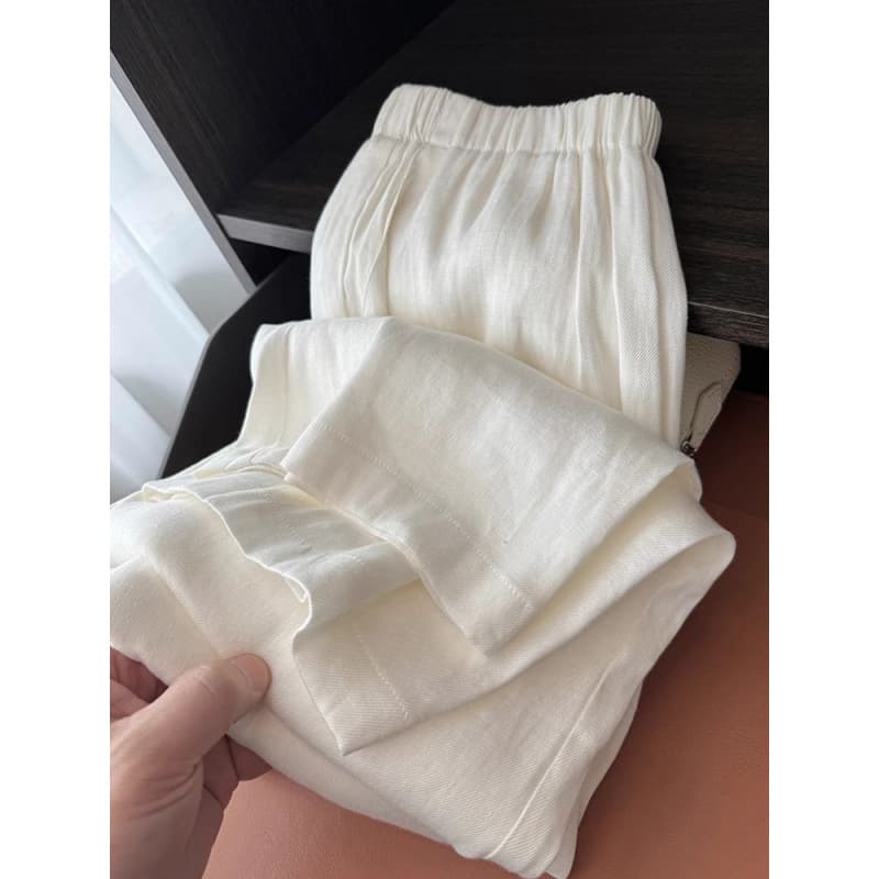 2026 New Cotton and Linen Women's Clothing Large Size Fat Sister Wide Leg Pants Women's High-end White Linen Pants Women's Summer Thin Style
