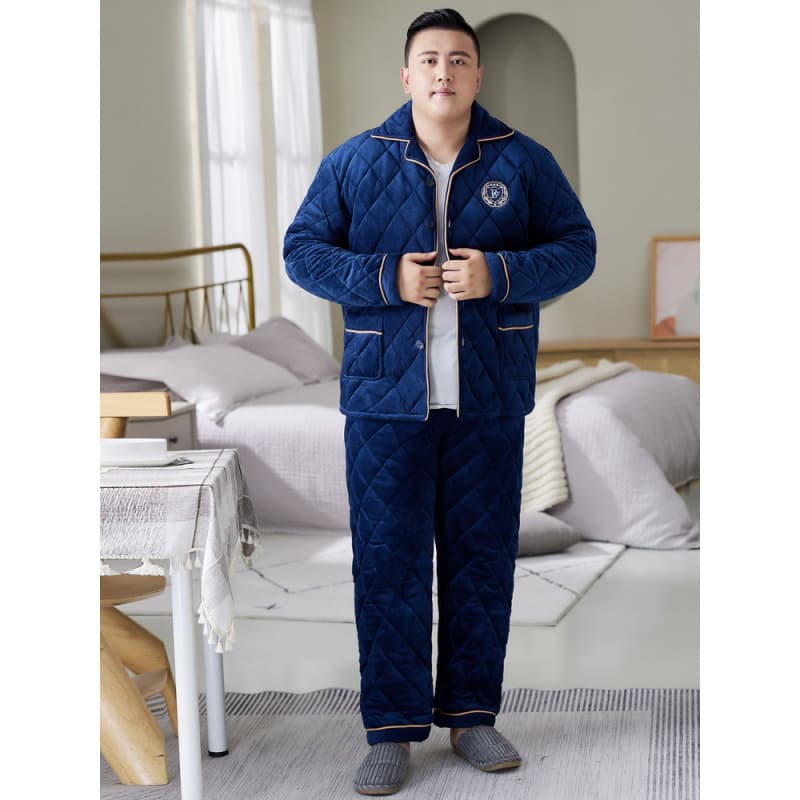 Coral Fleece Set, Men's Pajamas, Four-Layer Winter Style, Large Size Homewear, Zippered, Middle-Aged and Elderly Cotton-Padded Jacket, Thickened with Cotton Padding