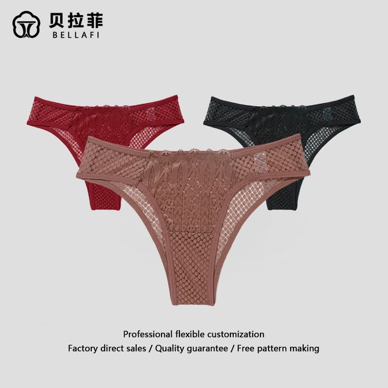 European and American style sexy hollow lace panties, thin vintage solid color see-through low-rise half-hip women's triangle briefs