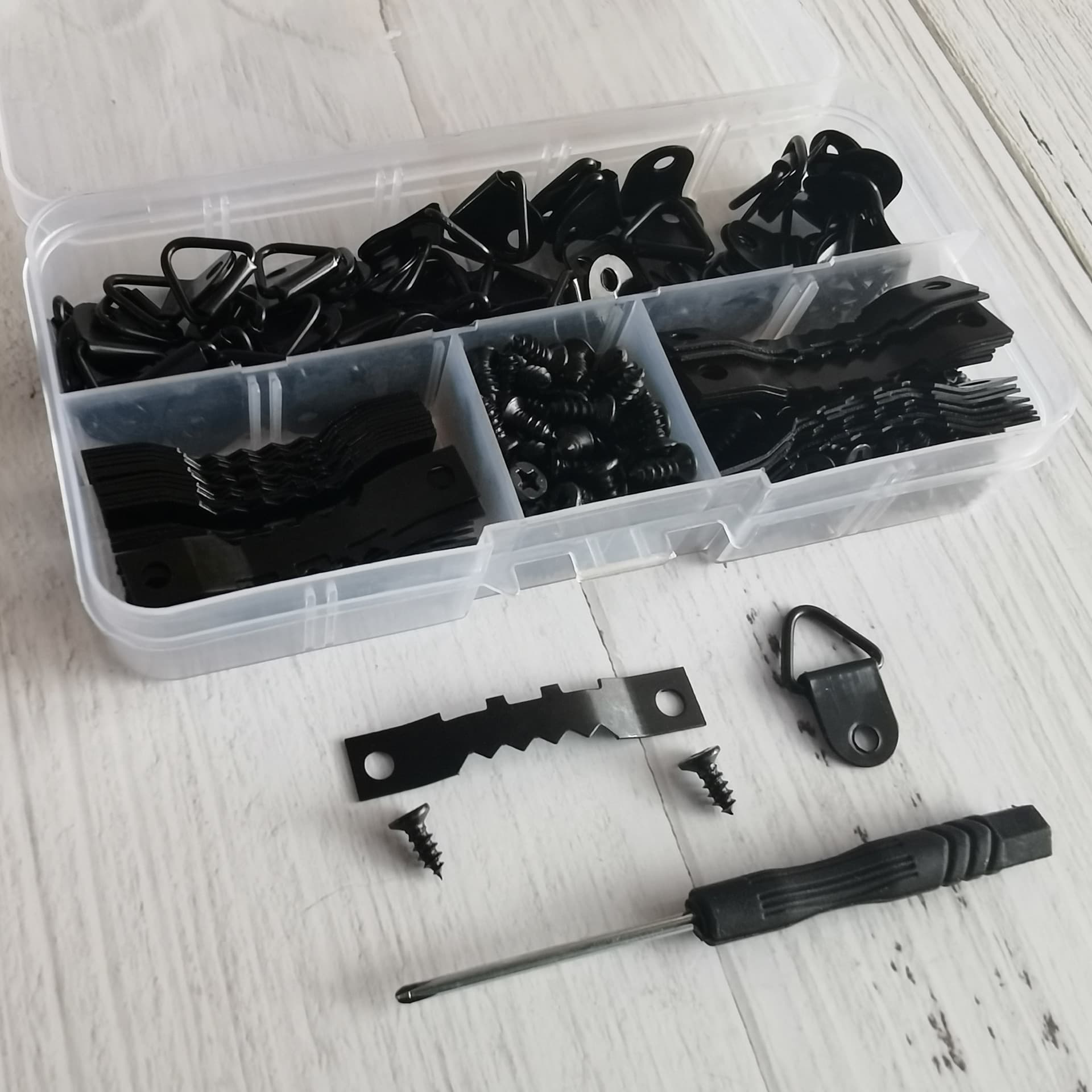 Black 251-piece Sawtooth Triangle Hook Combination Set Metal Frame Accessories Boxed Picture Hanging Nail Hooks