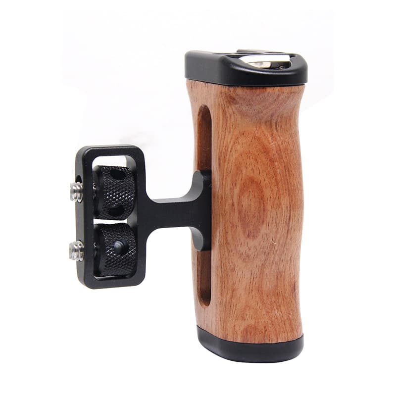 DSLR Camera Cage Wooden Side Handle Grip, Universal Rotating Small Handle with Fill Light for SmallRig and Tilta Cages