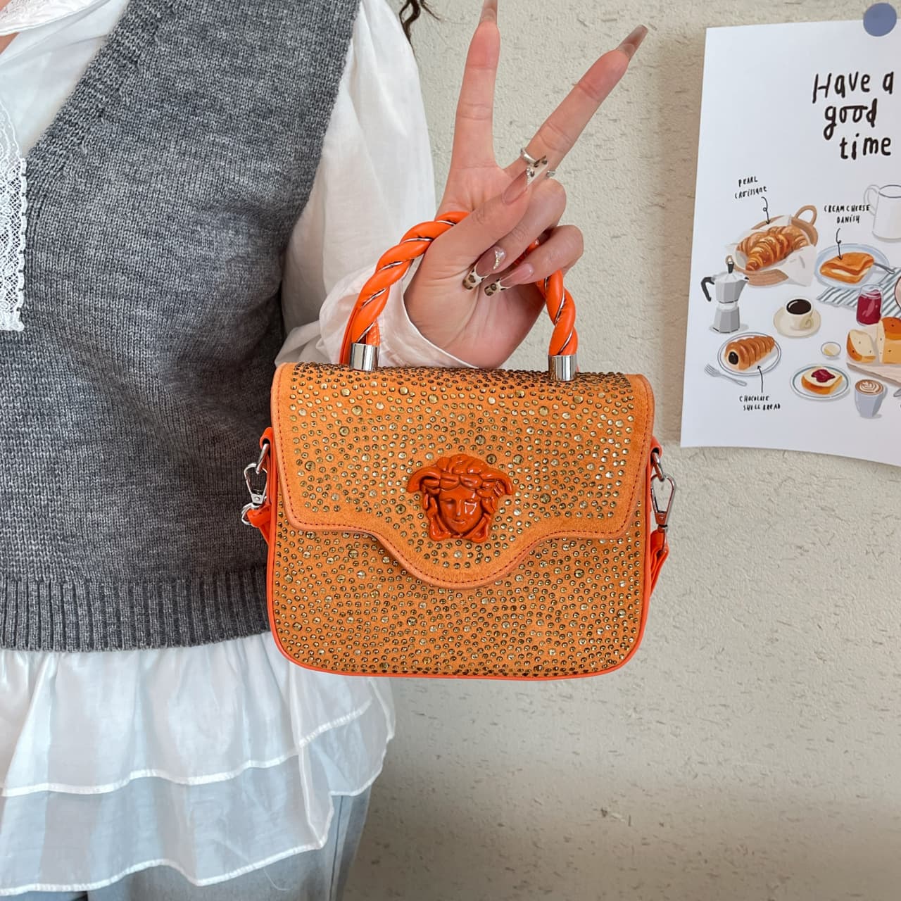 Trendy Fashion Niche Design Rhinestone Simple Square Bag 2026 Spring New Women's Textured Crystal Evening Bag