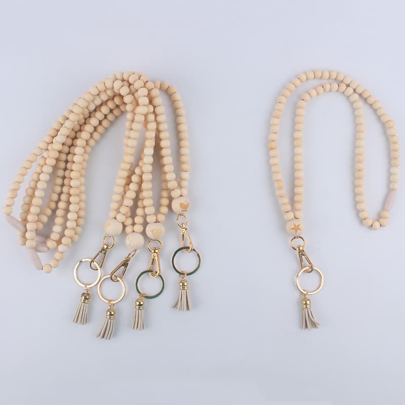 European and American Teacher Lanyard Nurse Badge Card Holder Wooden Beads Boho Teacher Badge Holder
