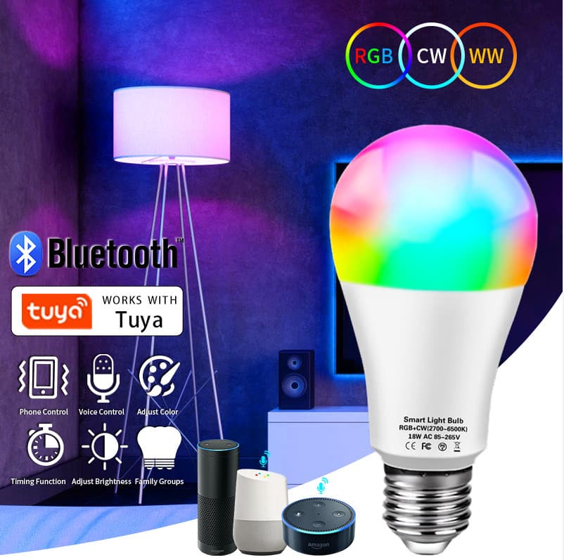 Professional development and design LED smart light bulb Bluetooth + WiFi Tuya smart control 2.4G remote control