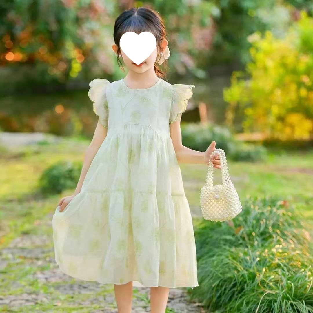 Girls Summer New Fashion Flutter Sleeve Dress 2026 Middle and Older Children Stylish Korean Version Floral Princess Dress