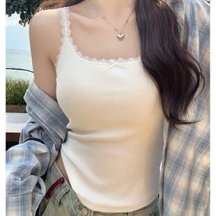 Camisole inner layer, slim-fit modal ribbed cotton lace-trimmed tank top for women, summer top, conceals underarm fat