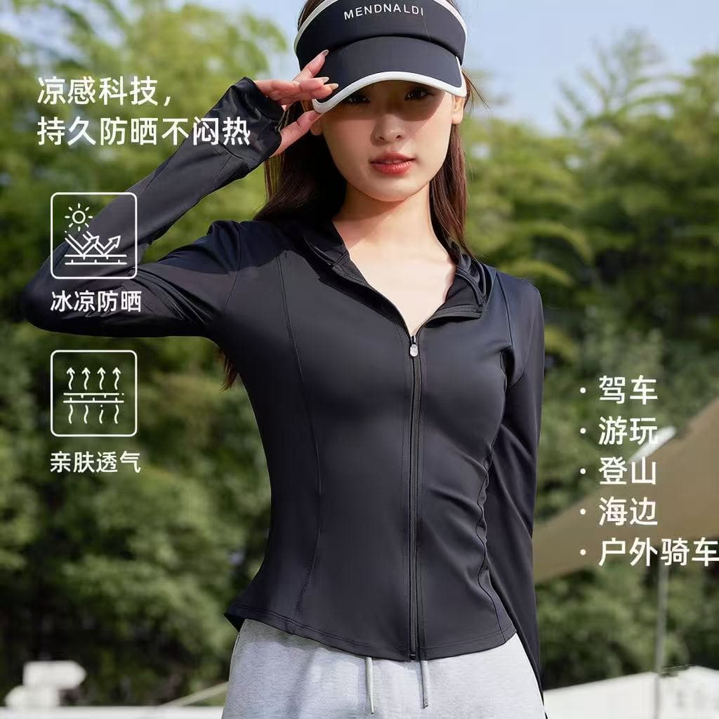Slim Fit Ice Silk Sun Protection Jacket Women UV Protection Hooded Coat Summer Yoga Sunscreen Slim Fit Visible Slim Sun Protection Jacket
