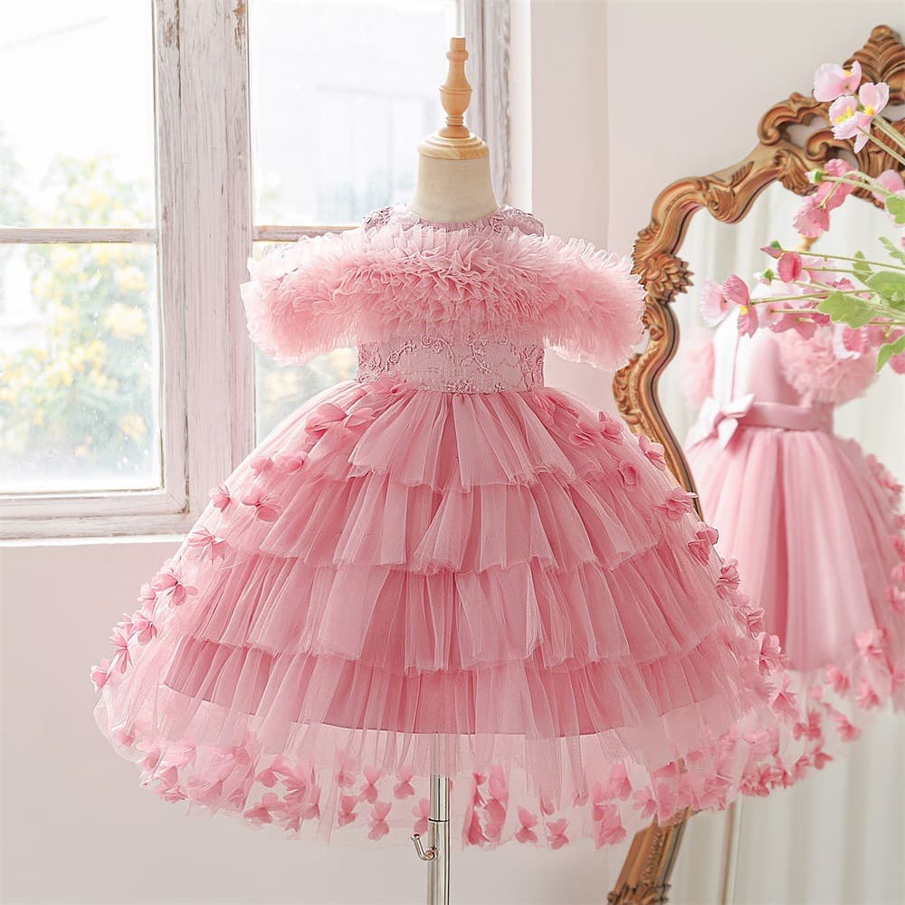 New girls' tail skirt children's appliqué one-shoulder mesh tuxedo skirt little girl's birthday party catwalk dress