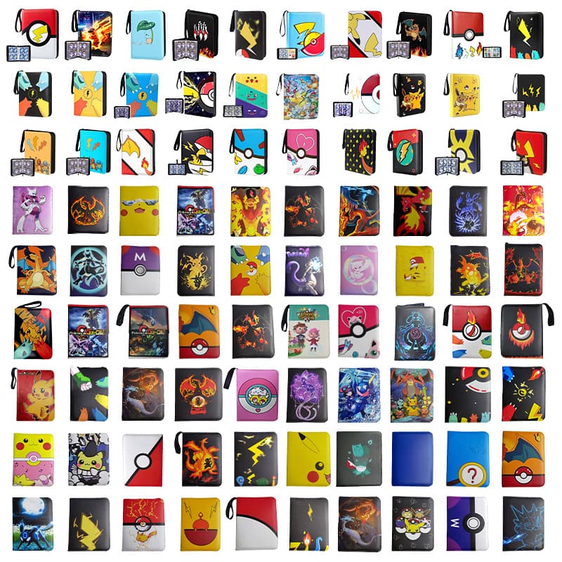 Card Album Wholesale Four-Square Pokemon Storage Album Pokémon Leather Zipper Card Collection Card Collection Album Package